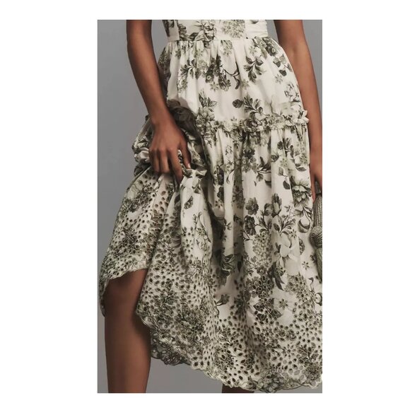 By Anthropologie Sleeveless Sweetheart A-Line Midi Dress Green Motif XL - Picture 5 of 15